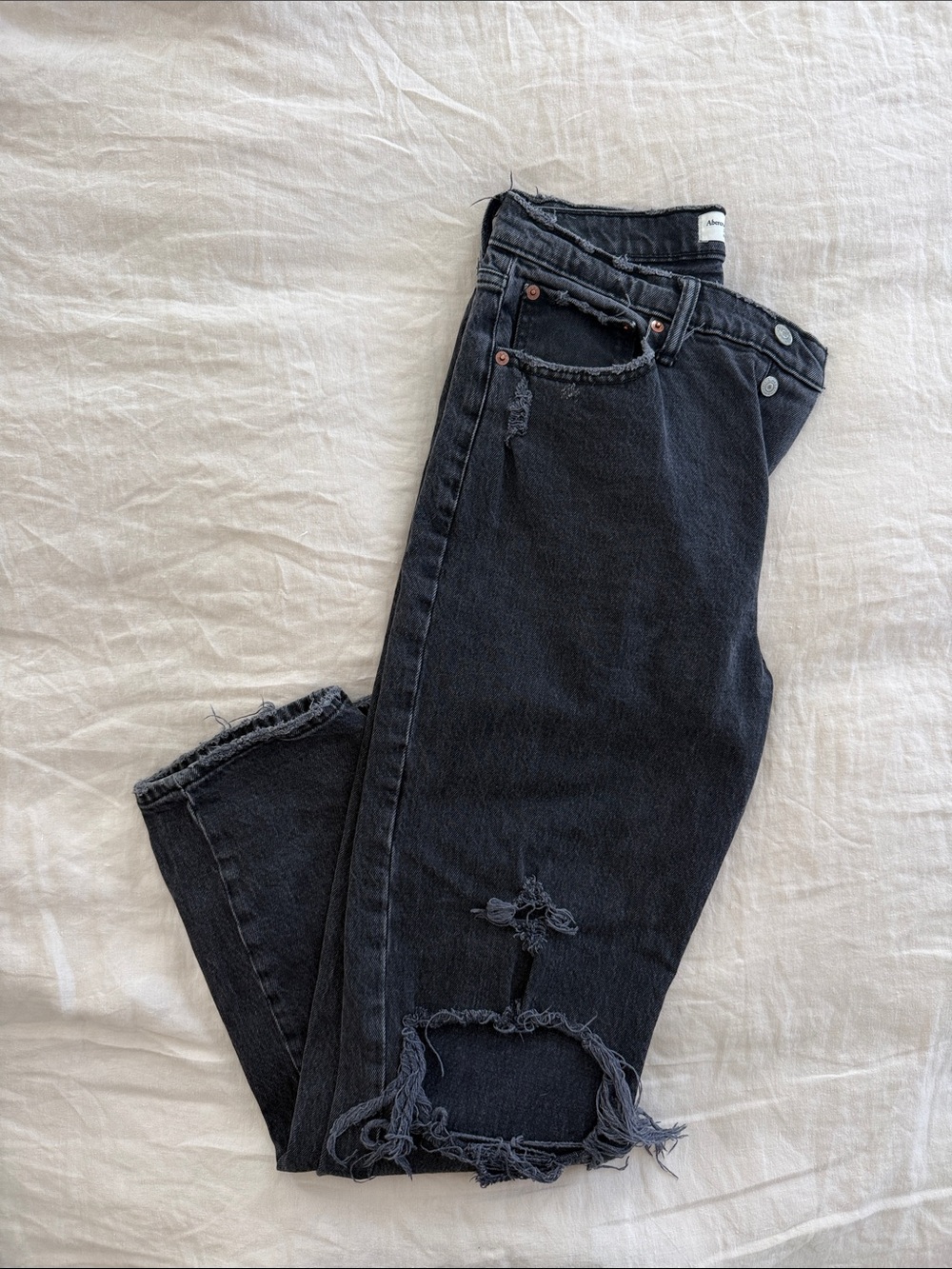 Women's Black Distressed High-Rise Jeans
